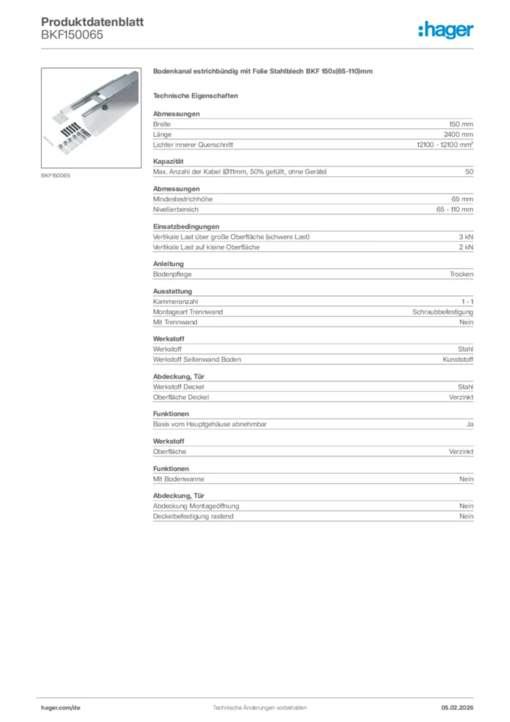 Bild Hager Produktdatenblatt BKF150065 | Hager Deutschland