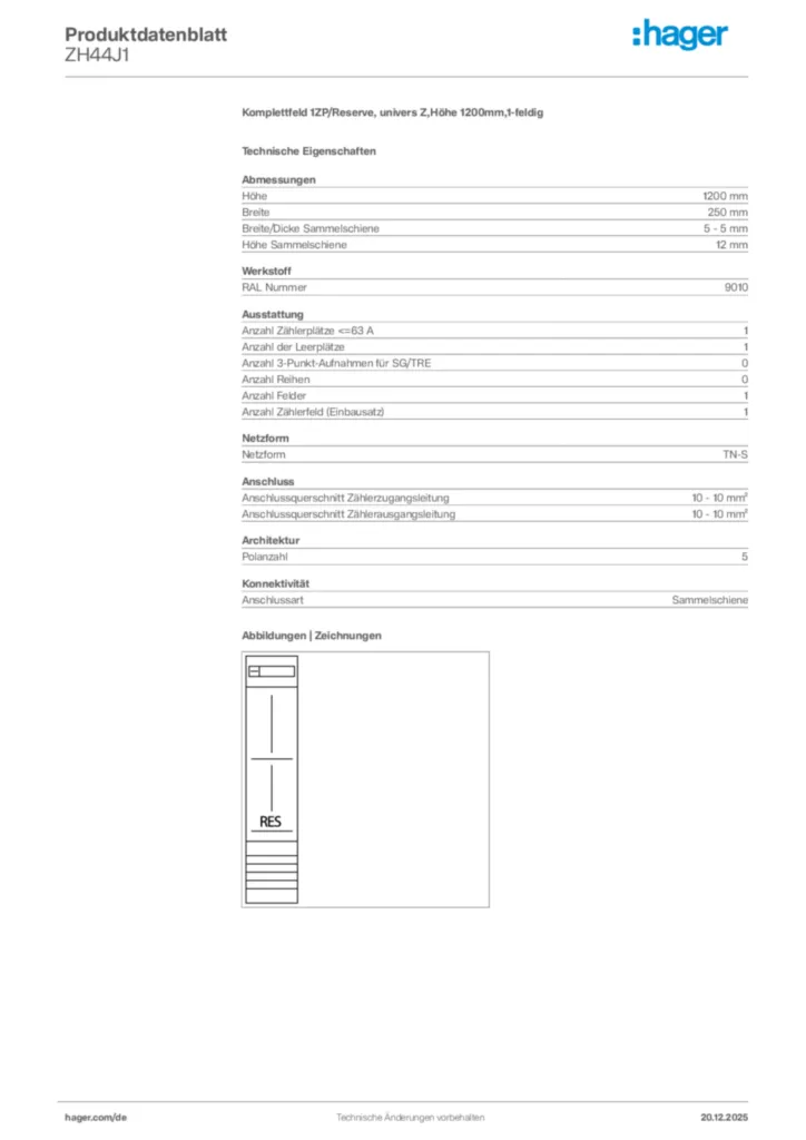 Bild Hager Produktdatenblatt ZH44J1 | Hager Deutschland