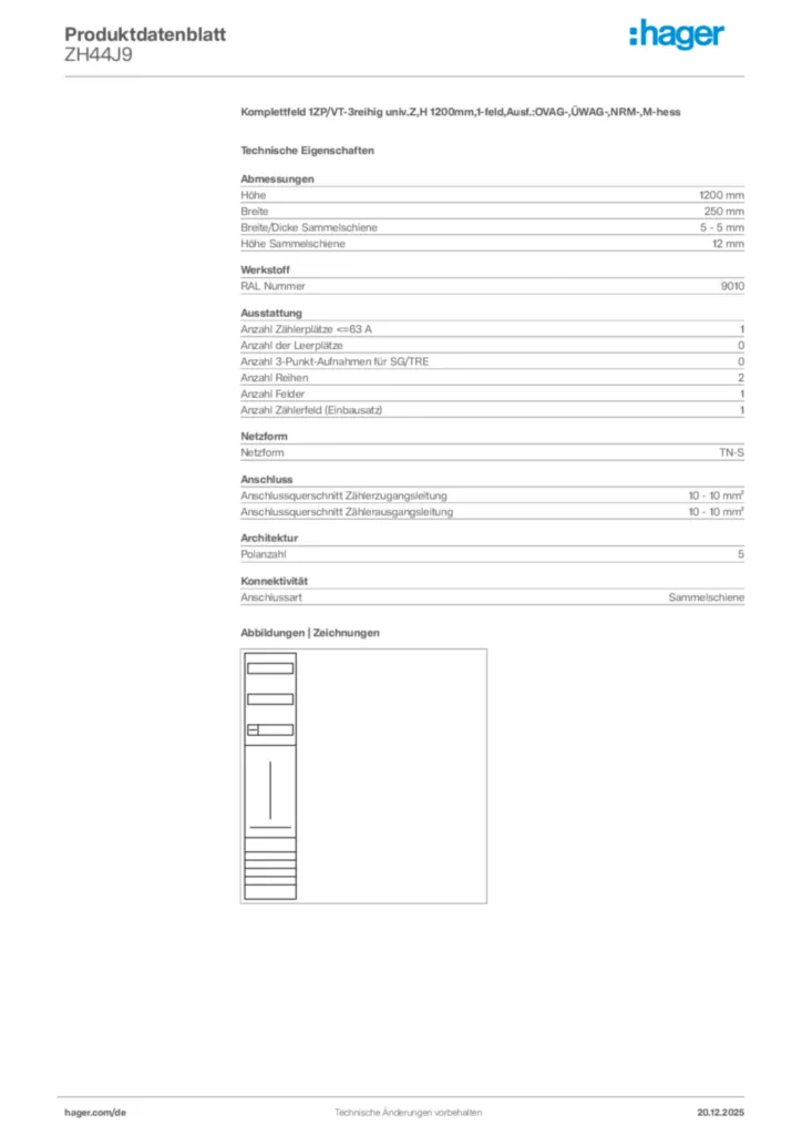 Bild Hager Produktdatenblatt ZH44J9 | Hager Deutschland