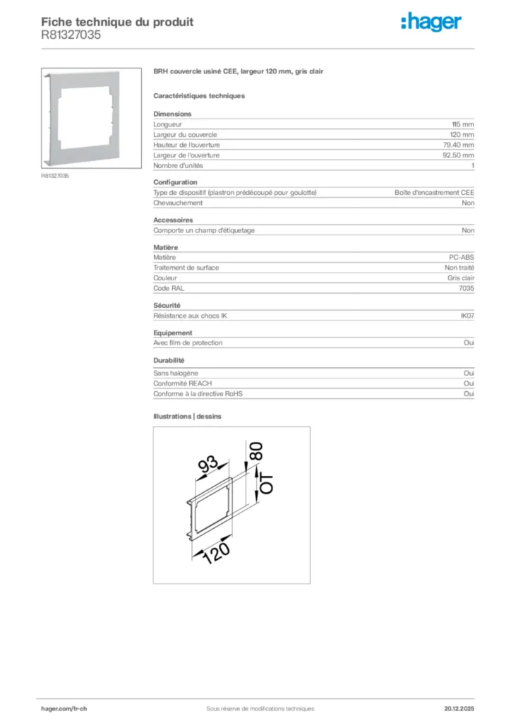 Image Hager Fiche technique du produit R81327035 | Hager Suisse