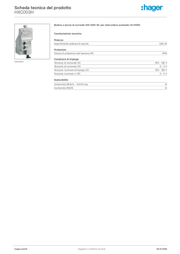 Immagine Hager Scheda tecnica del prodotto HXC003H | Hager Italia