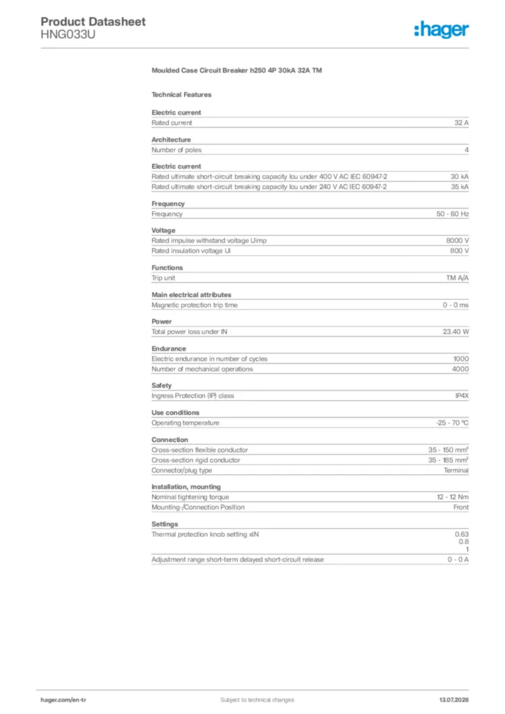 Image Hager Product data sheet HNG033U  | Hager