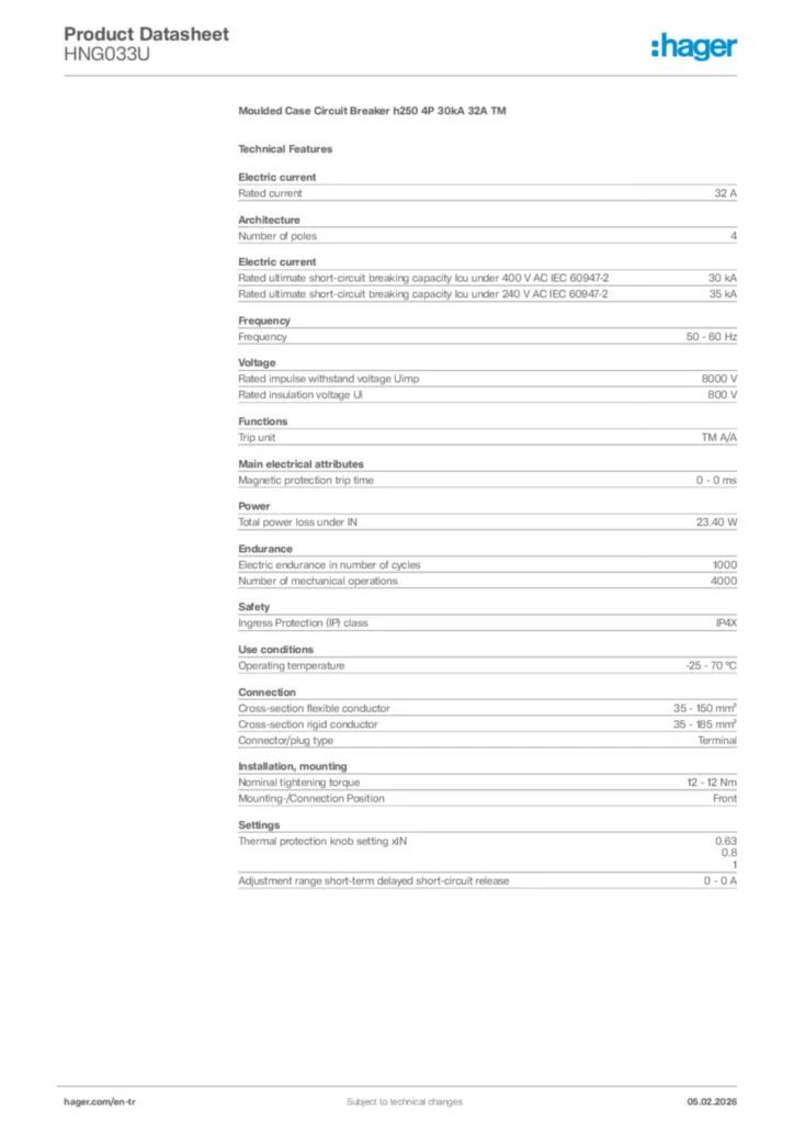 Image Hager Product data sheet HNG033U  | Hager