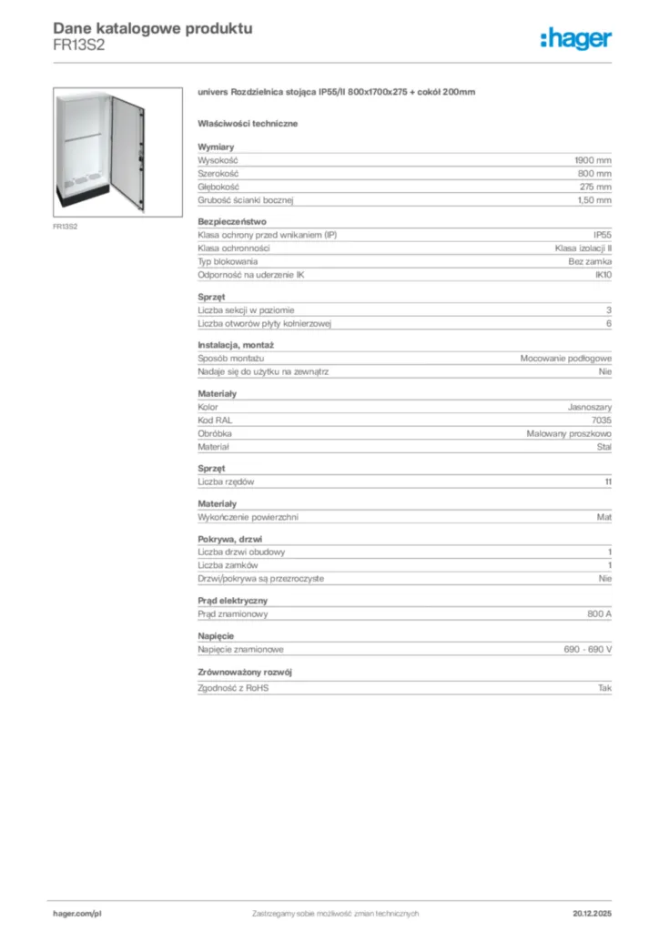 Zdjęcie Hager Karta katalogowa FR13S2 | Hager Polska
