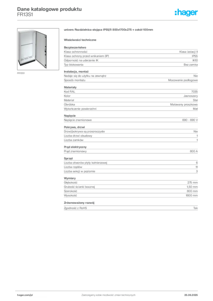 Zdjęcie Hager Karta katalogowa FR13S1 | Hager Polska