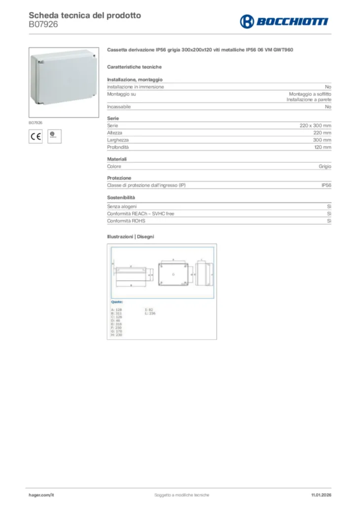 Immagine Bocchiotti Scheda tecnica del prodotto B07926 | Hager Italia