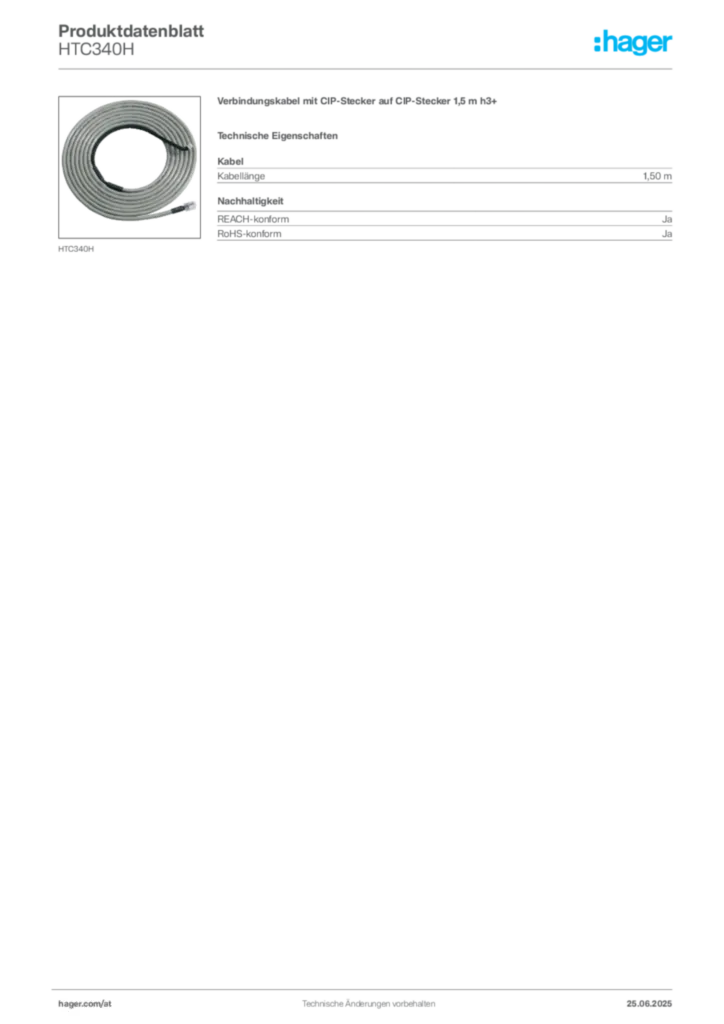 Bild Hager Produktdatenblatt HTC340H | Hager Deutschland