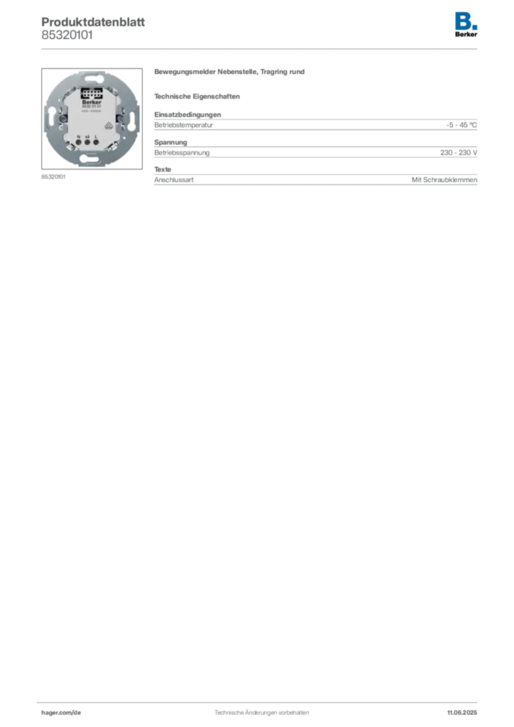 Bild Berker Produktdatenblatt 85320101 | Hager Deutschland