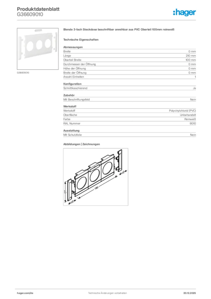 Bild Hager Produktdatenblatt G36609010 | Hager Deutschland