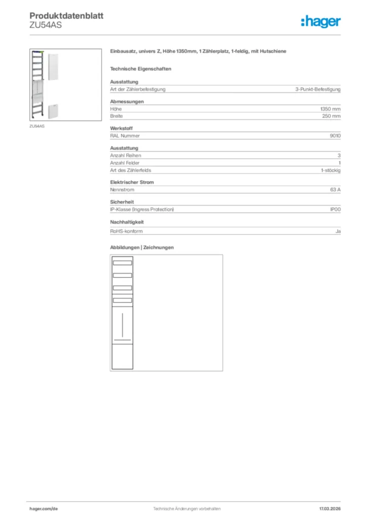 Bild Hager Produktdatenblatt ZU54AS | Hager Deutschland