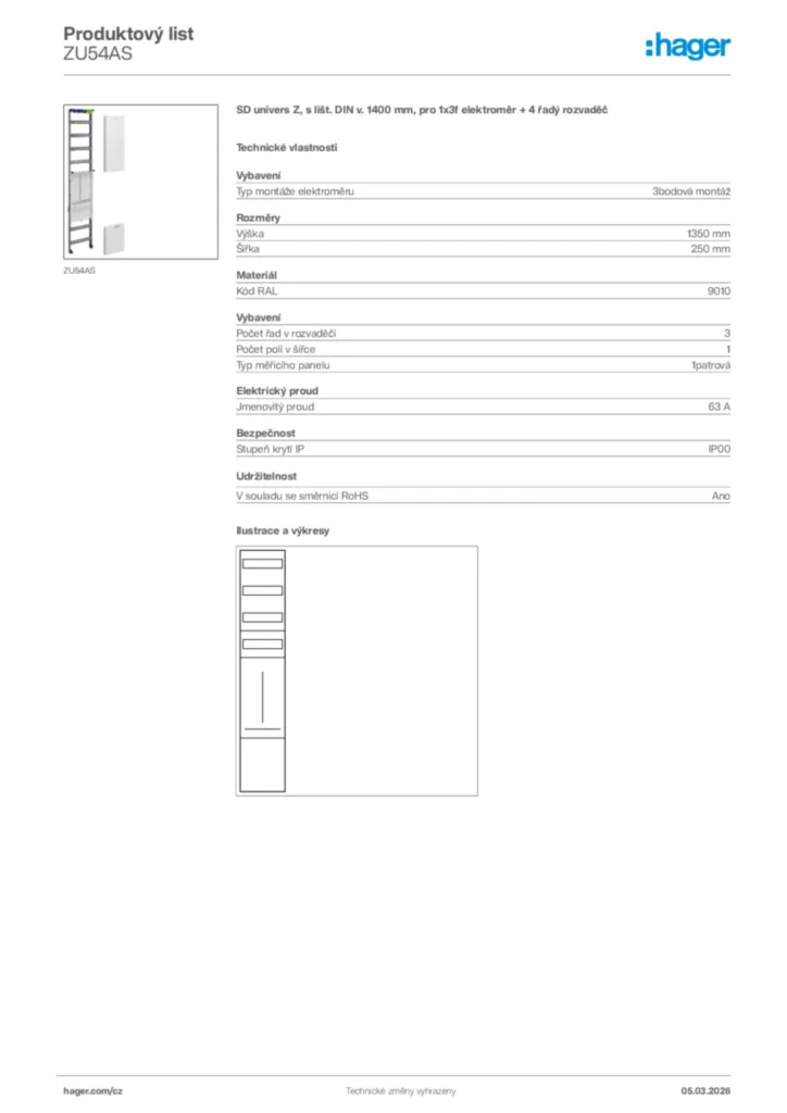 Obrázek Hager Product data sheet ZU54AS | Hager