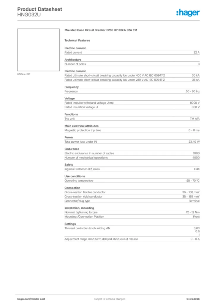 Image Hager Product data sheet HNG032U  | Hager