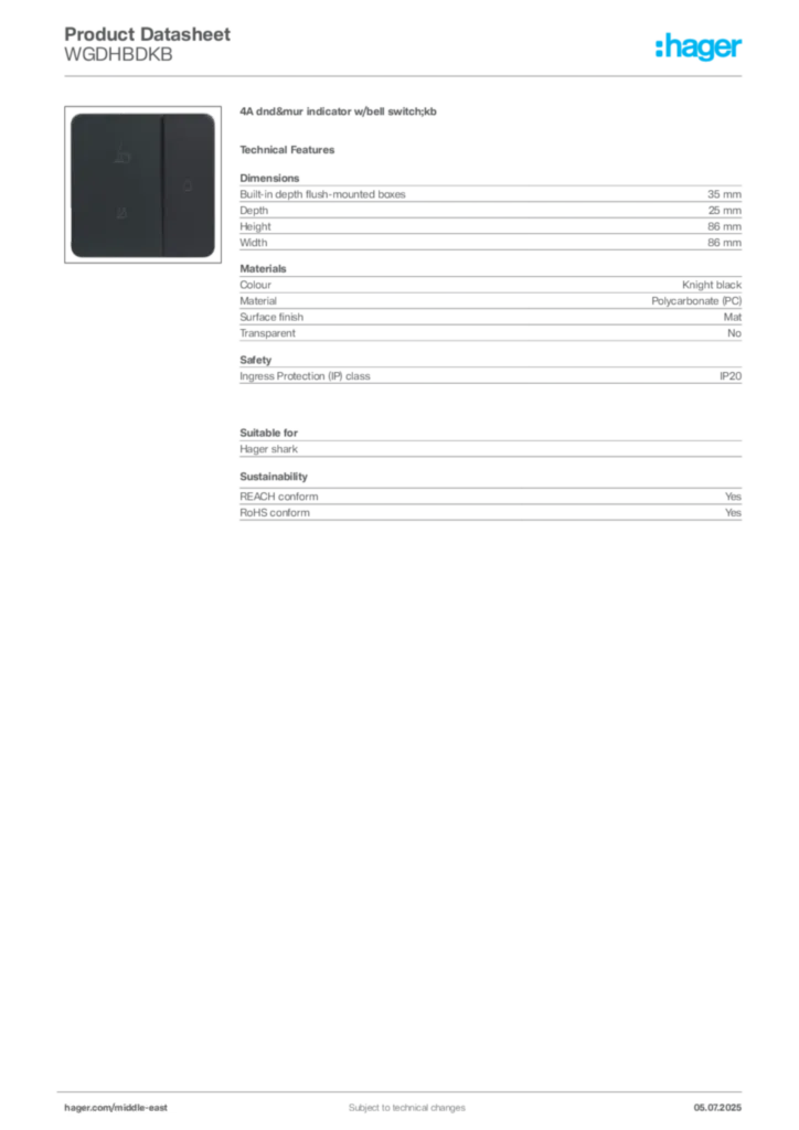 Image Hager Product data sheet WGDHBDKB  | Hager
