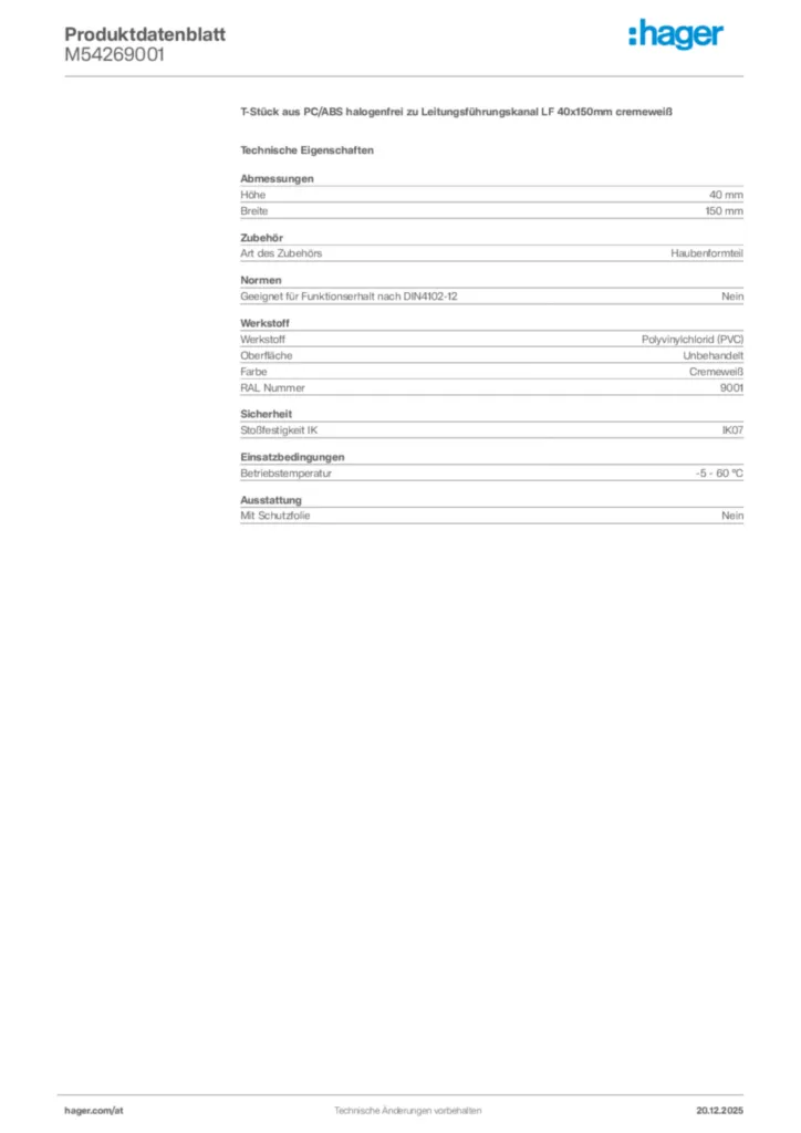 Bild Hager Produktdatenblatt M54269001 | Hager Deutschland