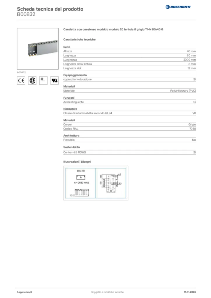 Immagine Bocchiotti Scheda tecnica del prodotto B00832 | Hager Italia