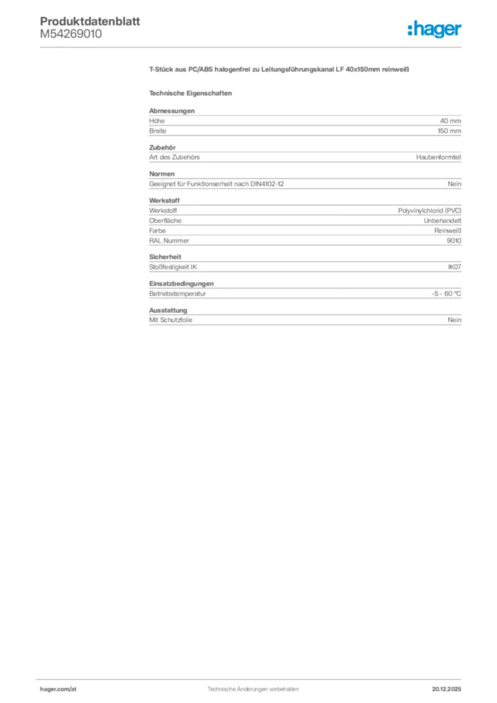 Bild Hager Produktdatenblatt M54269010 | Hager Deutschland
