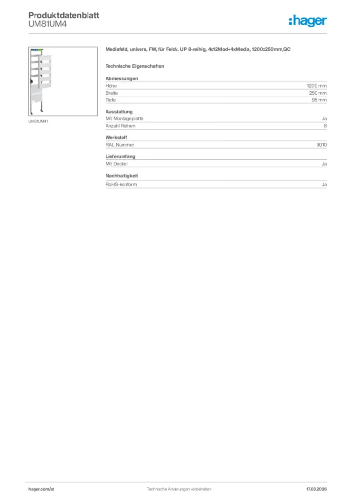 Bild Hager Produktdatenblatt UM81UM4 | Hager Deutschland