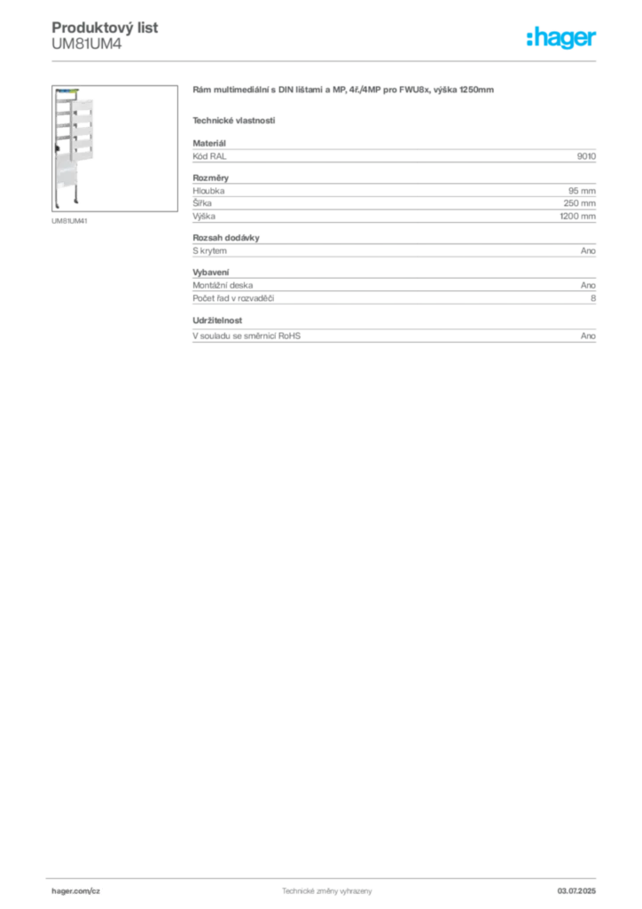Obrázek Hager Produktový list UM81UM4 | Hager
