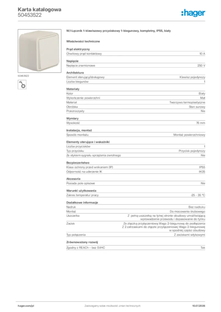 Zdjęcie Hager Karta katalogowa 50453522 | Hager Polska