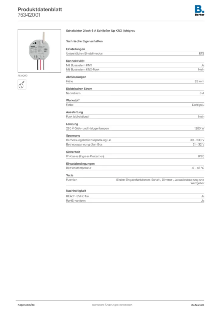 Bild Berker Produktdatenblatt 75342001 | Hager Deutschland