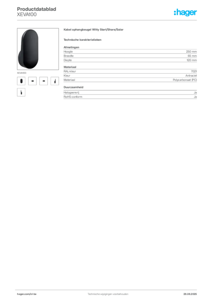 Afbeelding Hager Productdatablad XEVA100 | Hager Belgium