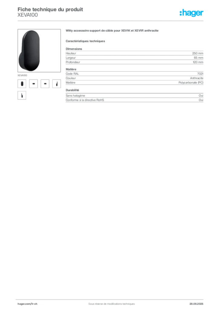 Image Hager Fiche technique du produit XEVA100 | Hager Suisse