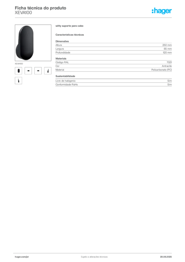 Imagem Hager Ficha técnica do produto XEVA100 | Hager Portugal