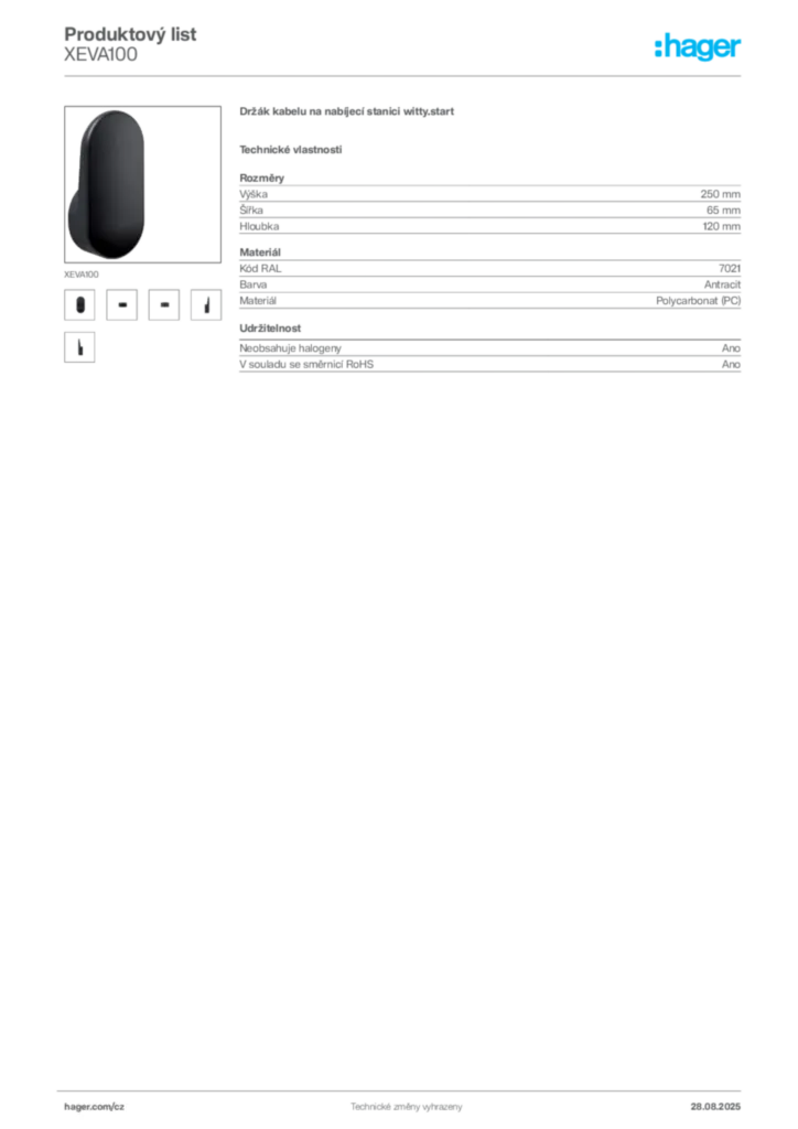 Obrázek Hager Produktový list XEVA100 | Hager