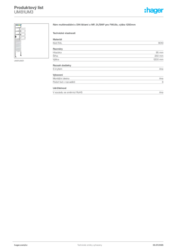 Obrázek Hager Produktový list UM81UM3 | Hager