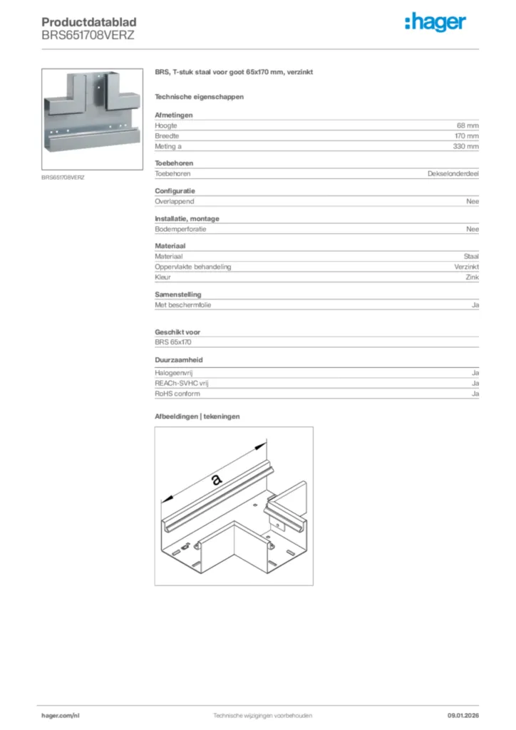 Afbeelding Hager Productdatablad BRS651708VERZ | Hager Nederland