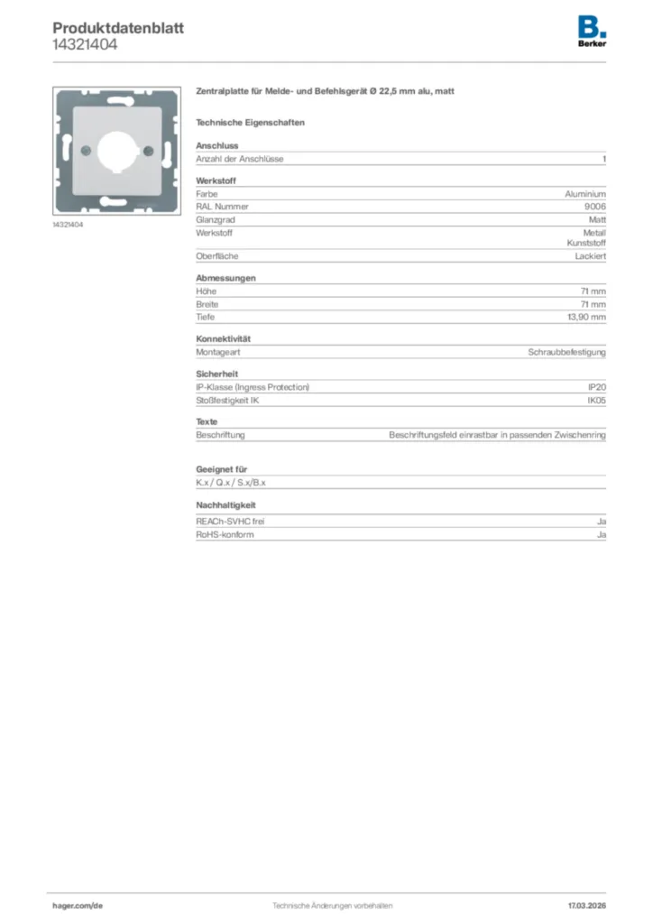 Bild Berker Produktdatenblatt 14321404 | Hager Deutschland