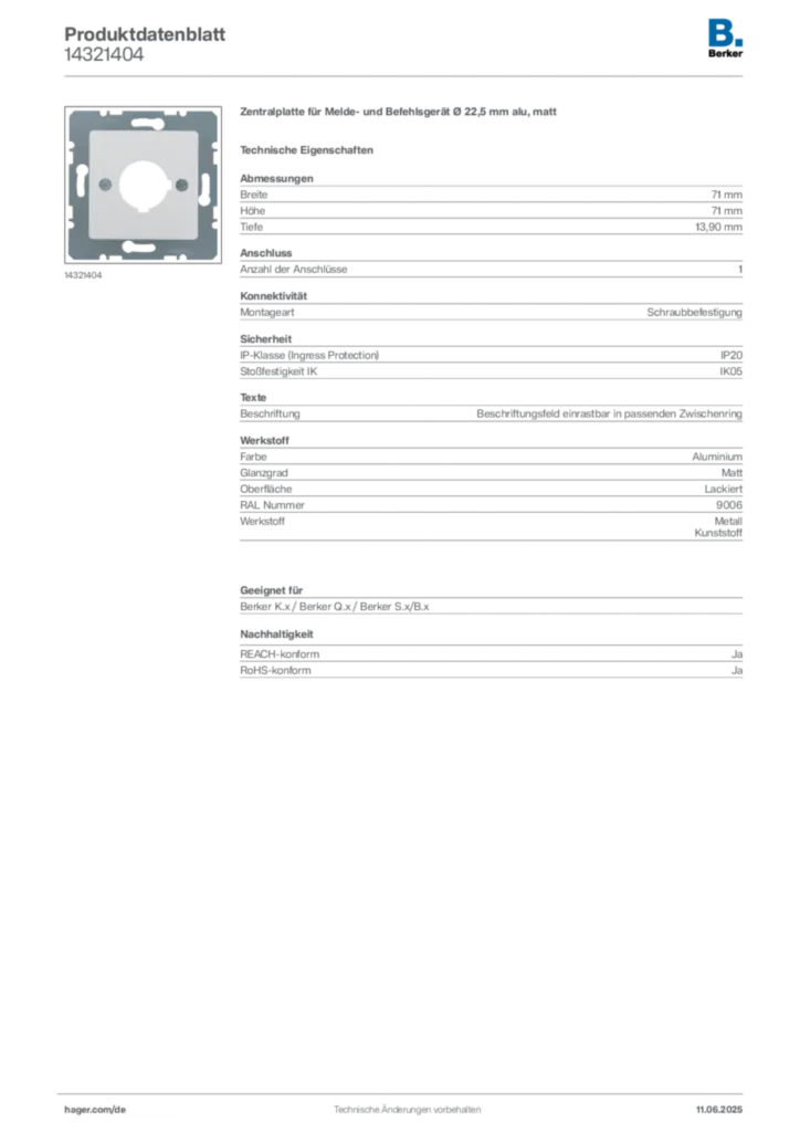 Berker Produktdatenblatt 14321404
