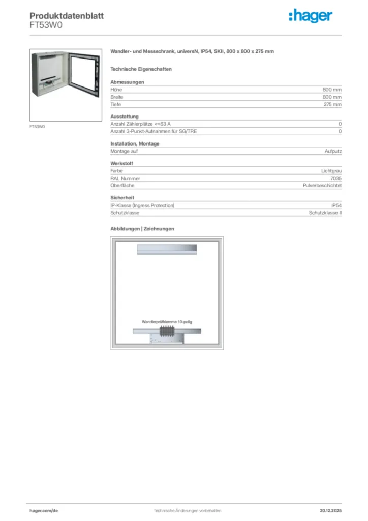 Bild Hager Produktdatenblatt FT53W0 | Hager Deutschland