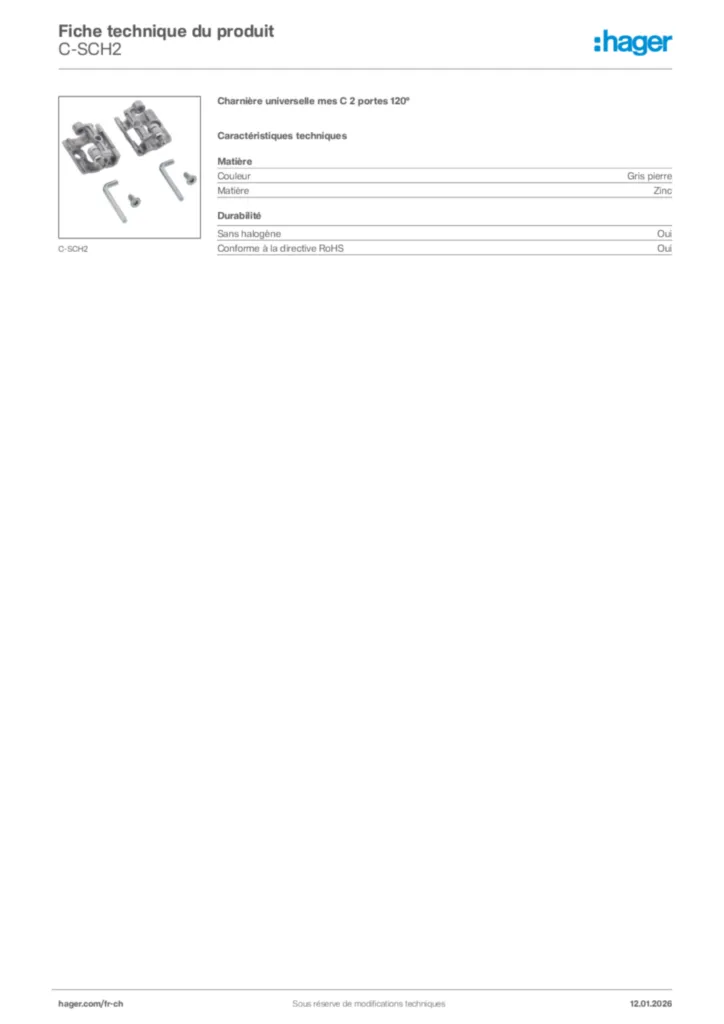 Image Hager Fiche technique du produit C-SCH2 | Hager Suisse