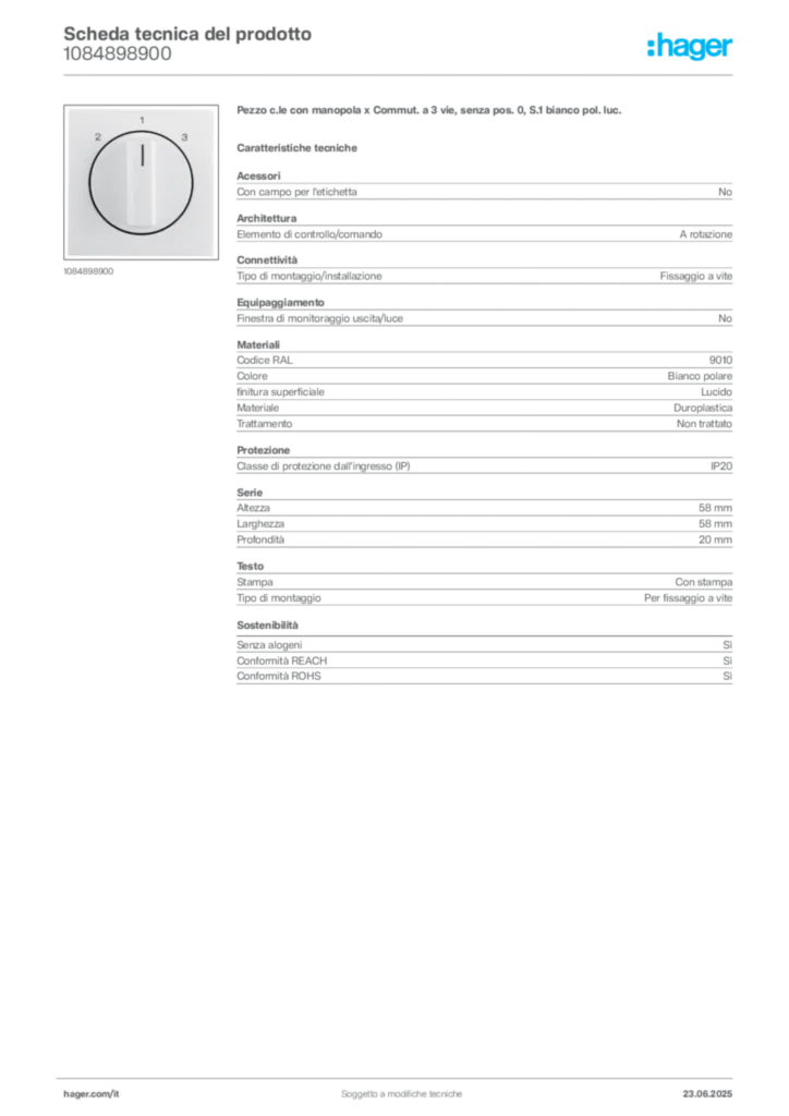 Immagine Berker Scheda tecnica del prodotto 1084898900 | Hager Italia