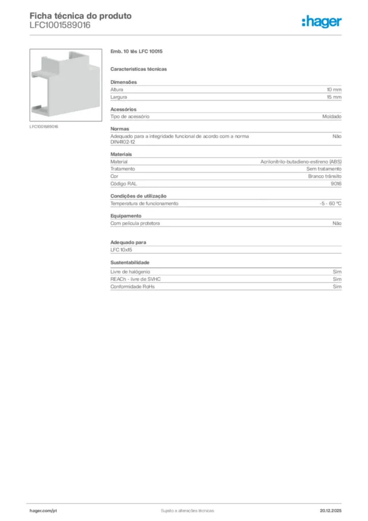 Imagem Hager Ficha técnica do produto LFC1001589016 | Hager Portugal