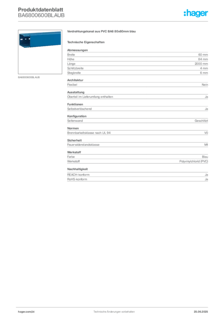 Bild Hager Produktdatenblatt BA6800600BLAUB | Hager Deutschland