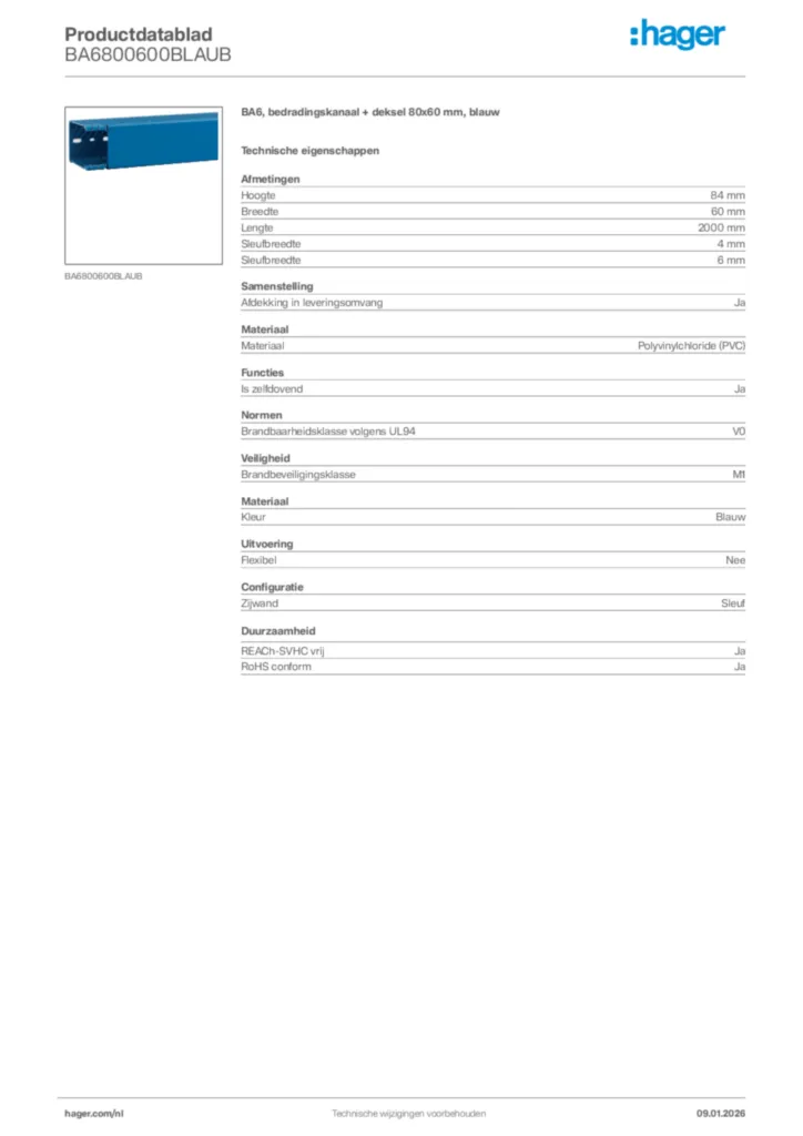 Afbeelding Hager Productdatablad BA6800600BLAUB | Hager Nederland