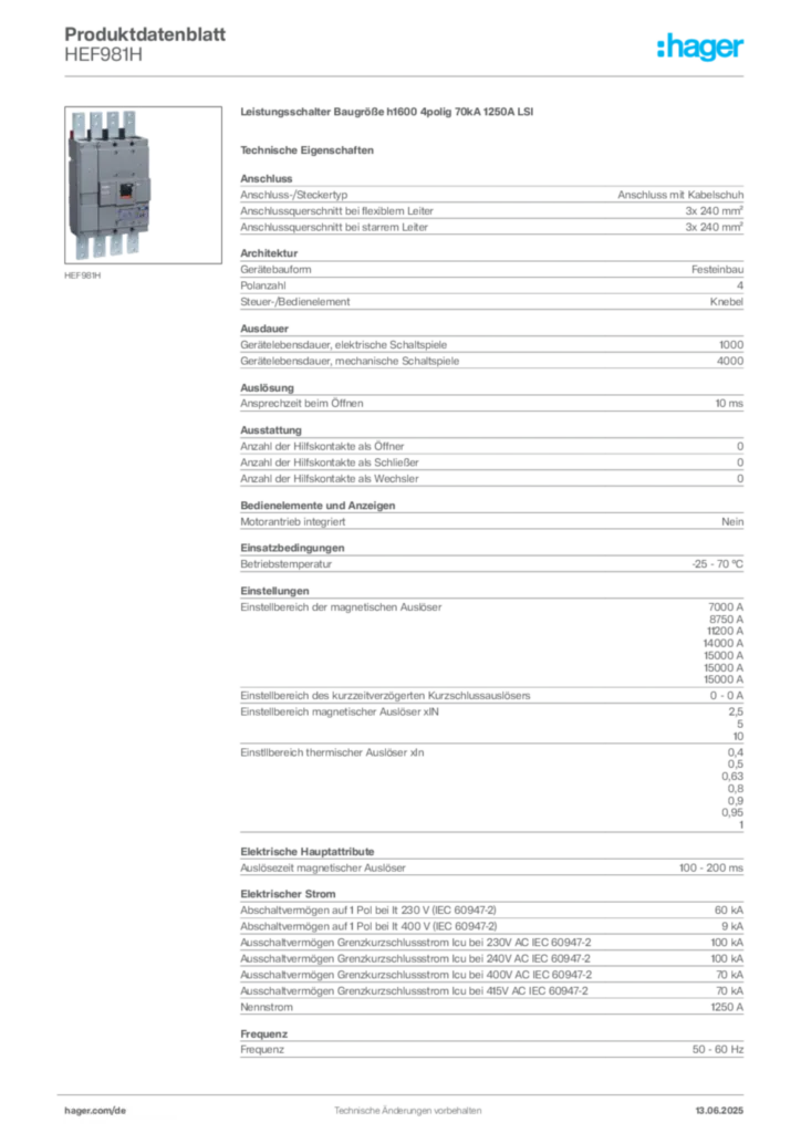 Hager Produktdatenblatt HEF981H