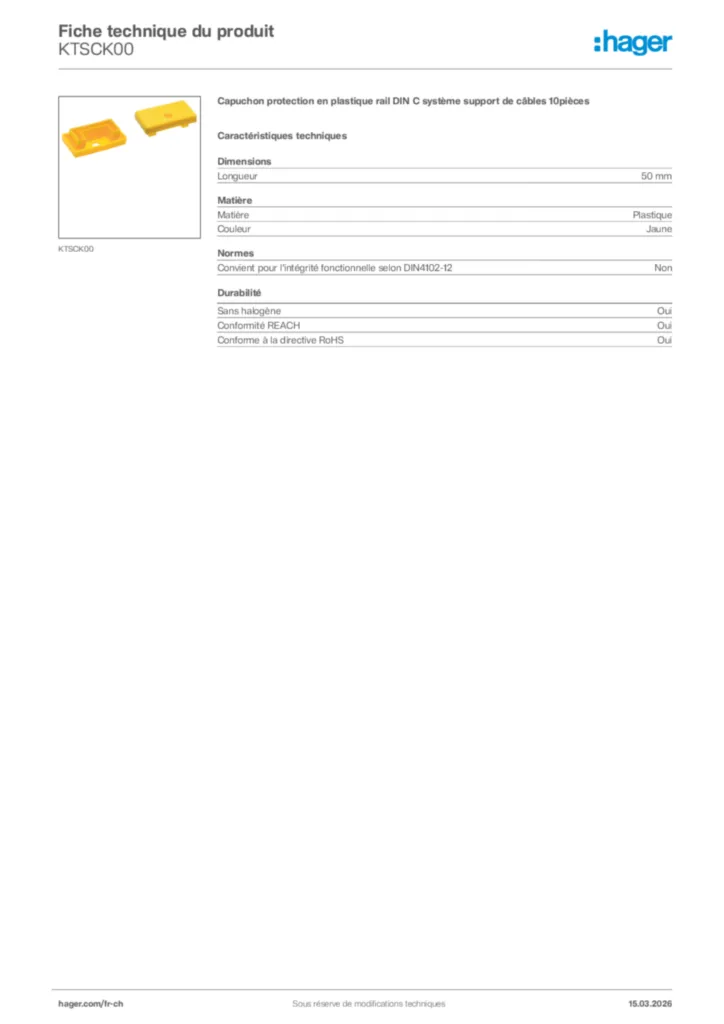 Image Hager Fiche technique du produit KTSCK00 | Hager Suisse