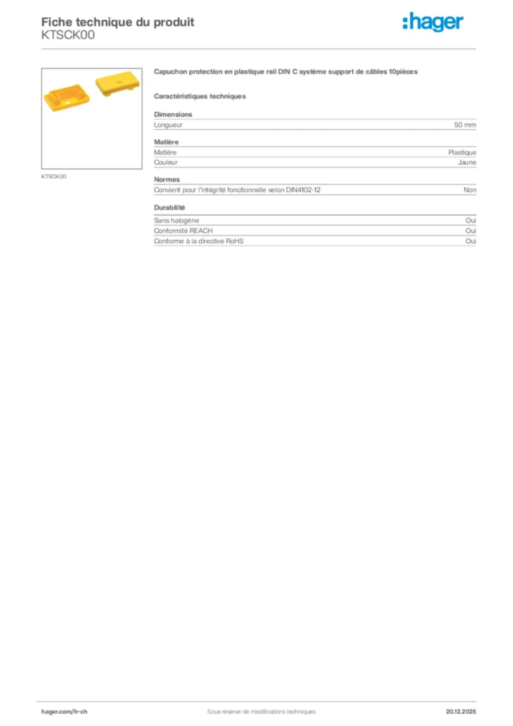 Image Hager Fiche technique du produit KTSCK00 | Hager Suisse