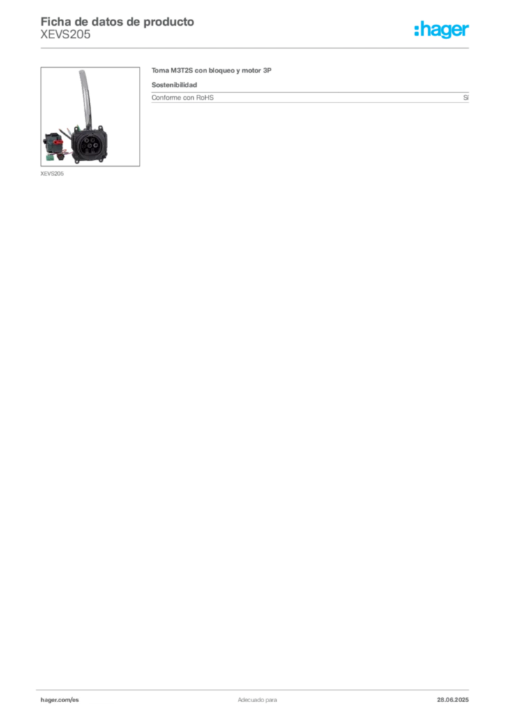 Imagen Hager Ficha de datos de producto XEVS205 | Hager España