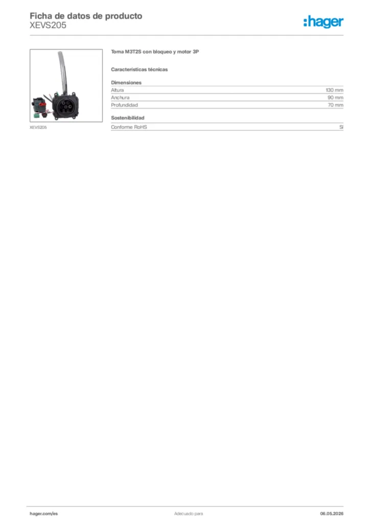 Imagen Hager Ficha de datos de producto XEVS205 | Hager España