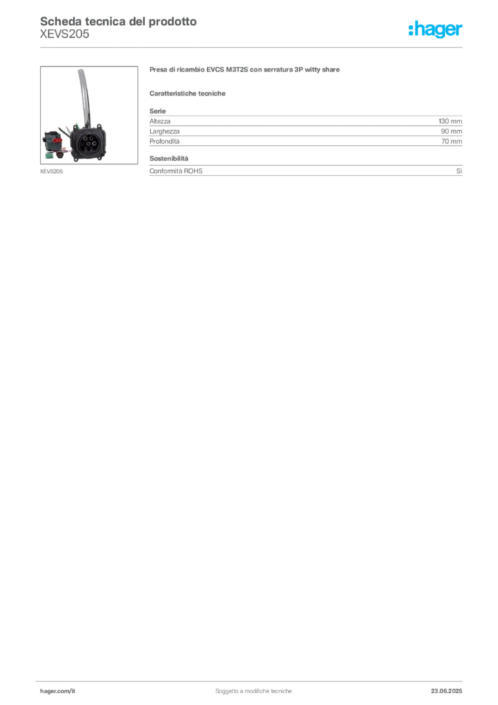 Immagine Hager Scheda tecnica del prodotto XEVS205 | Hager Italia