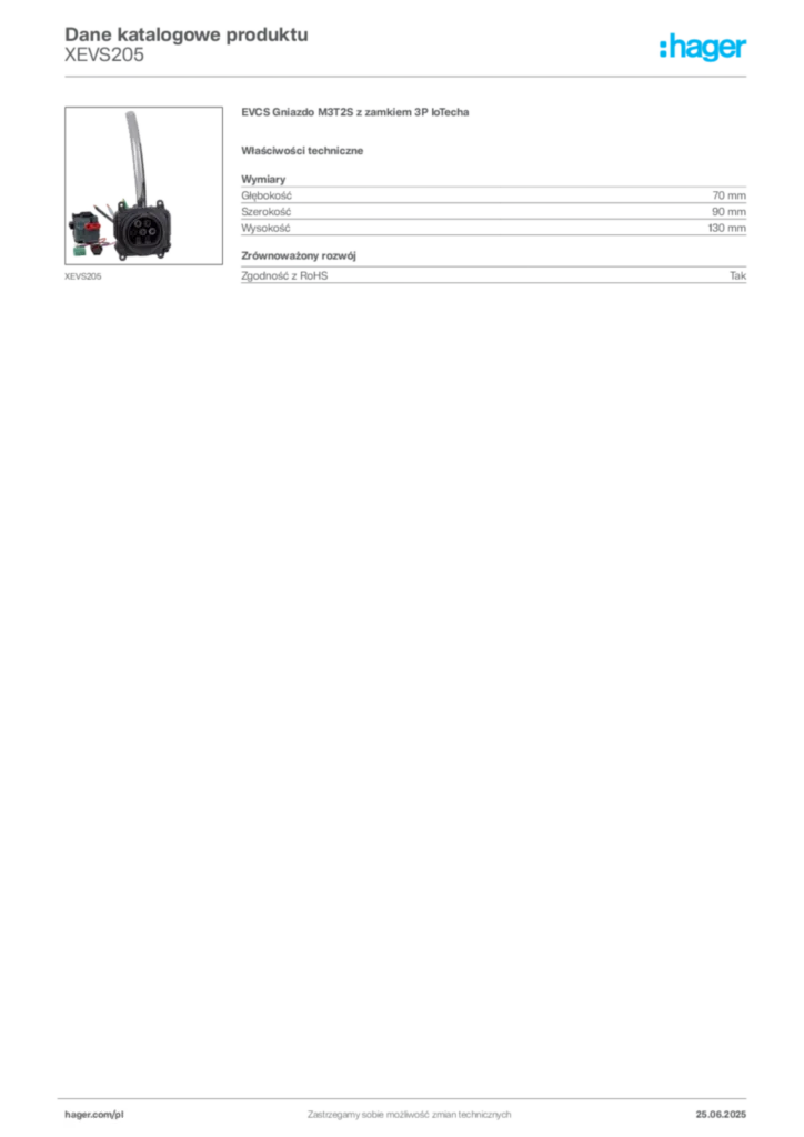 Zdjęcie Hager Karta katalogowa XEVS205 | Hager Polska