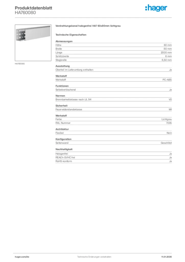 Bild Hager Produktdatenblatt HA760080 | Hager Deutschland