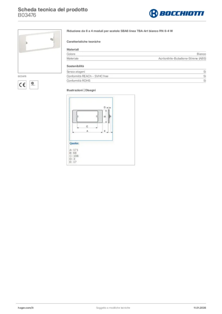 Immagine Bocchiotti Scheda tecnica del prodotto B03476 | Hager Italia