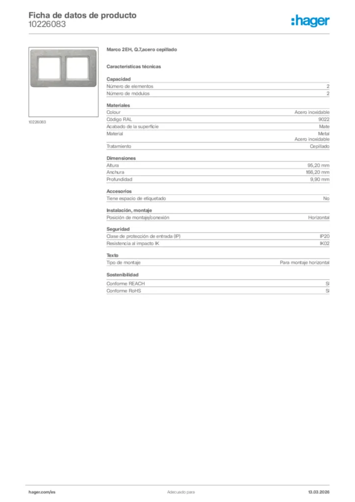 Imagen Hager Ficha de datos de producto 10226083 | Hager España