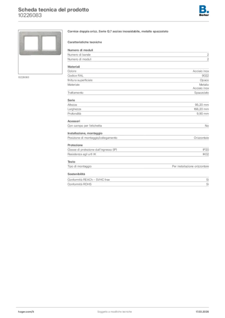 Immagine Berker Scheda tecnica del prodotto 10226083 | Hager Italia