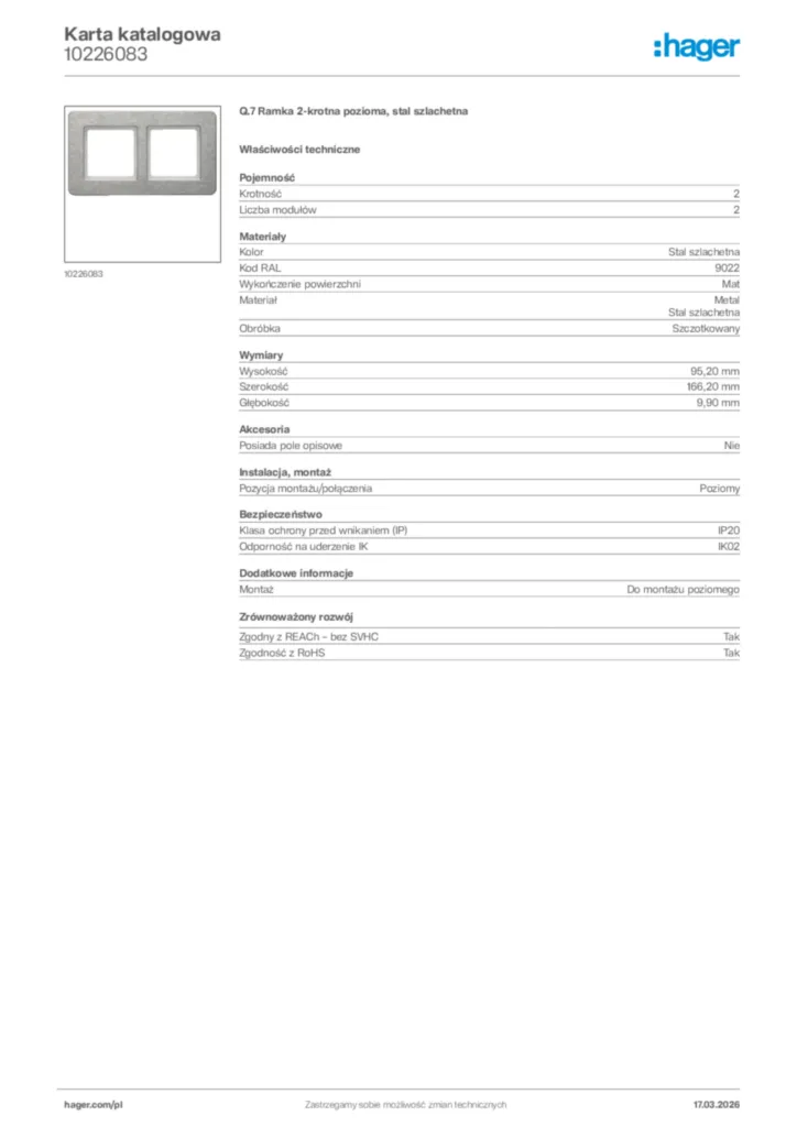 Zdjęcie Hager Karta katalogowa 10226083 | Hager Polska